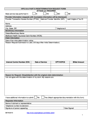 WPS GHA PART B REDETERMINATION REQUEST FORM