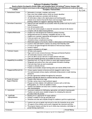 Software Evaluation Checklist Template  Form