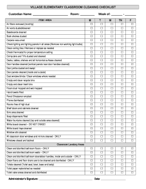 School Cleaning Checklist PDF  Form