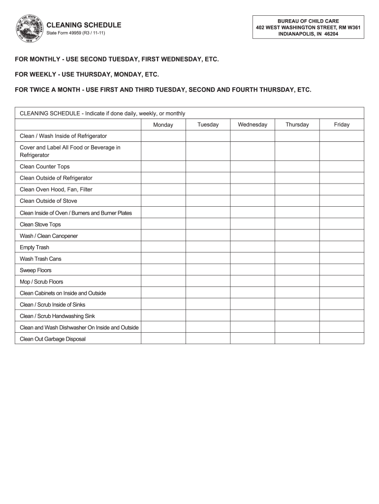  Form Cleaning Schedule 2011-2024