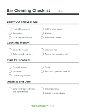 Bar Cleaning Checklist  Form