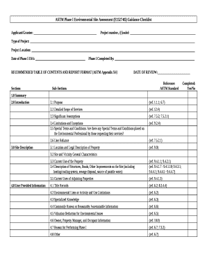 Phase I Environmental Site Assessment Checklist  Form