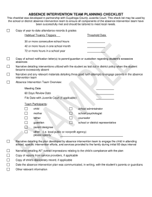 Ohio Absence Intervention Plan Template  Form