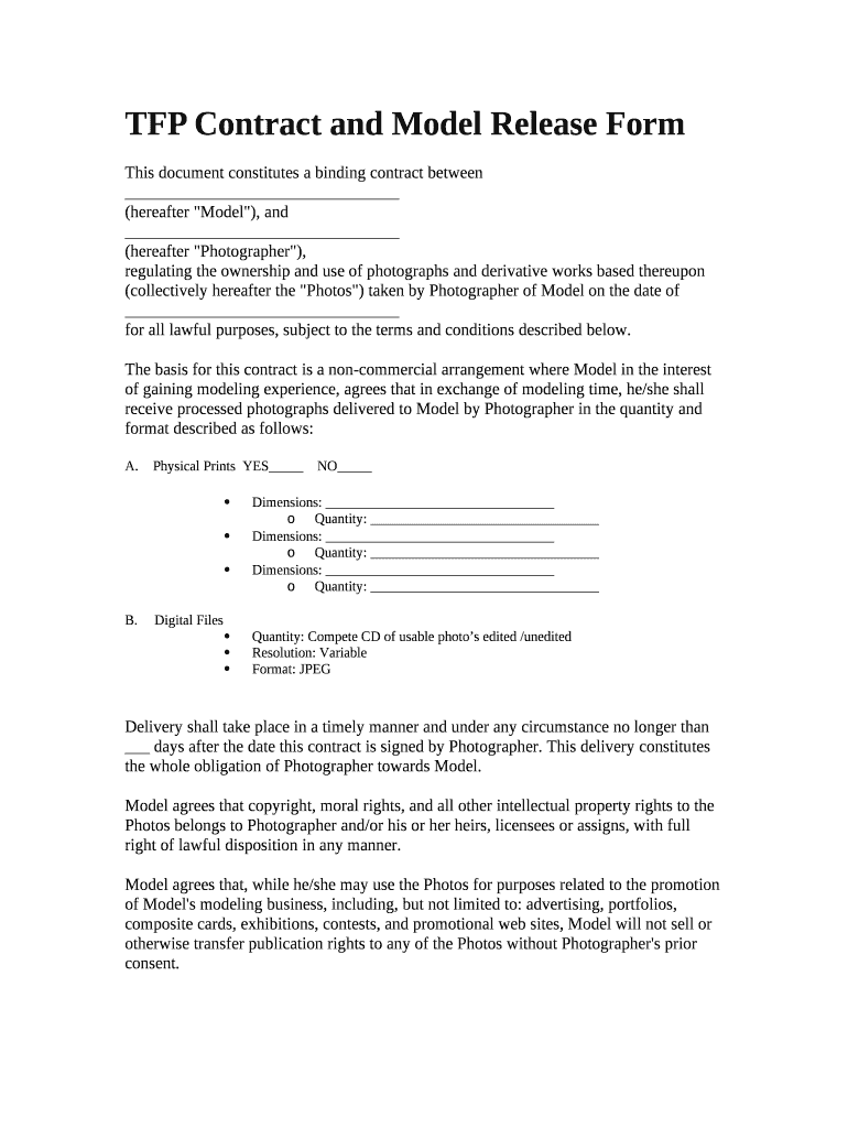 TFP Contract and Model Release Form