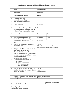 Special Casual Leave Form PDF