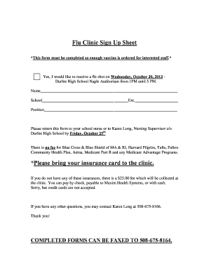 Flu Shot Sign Up Sheet Template  Form