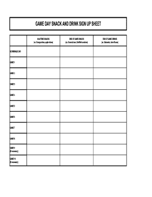 Snack and Drink Sign Up Sheet  Form