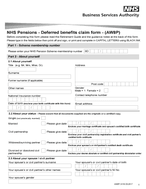  NHS Pensions Deferred Benefits Claim Form AW8P NHSBSA 2020