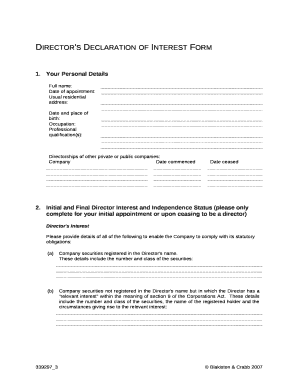 Directors&#039; Declaration of Interest Template  Form