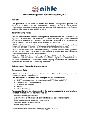 Records Management Policy Sample  Form