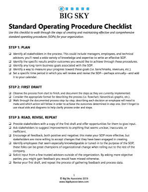 Standard Operating Procedure Checklist  Form