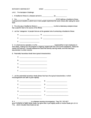 Servsafe Worksheet Unit 1 Answers  Form