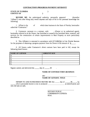 CONTRACTOR&#039;S PROGRESS PAYMENT AFFIDAVIT  Form