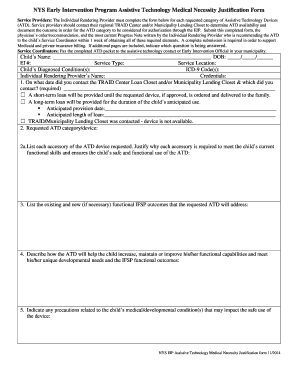 NYS Early Intervention Program Assistive Technology Medical Necessity Justification Form