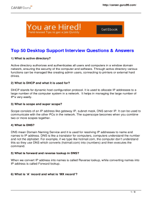 Desktop Support Engineer Interview Questions PDF Download  Form