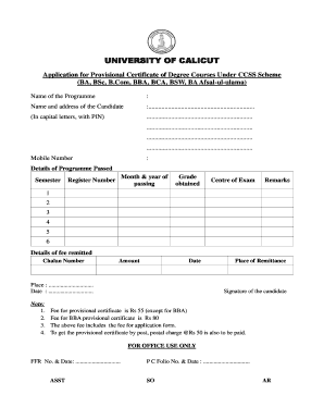 Calicut University Grade Card  Form