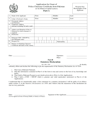 Application Police Character Certificate Form