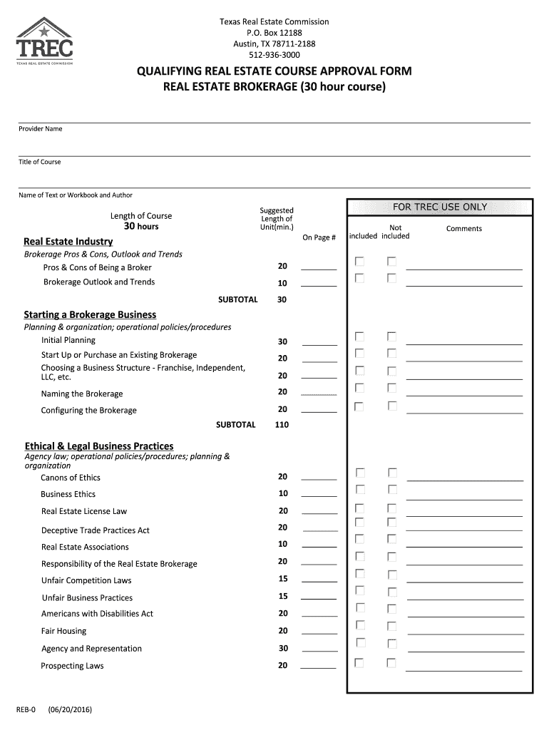 Texas Trec Reb Estate  Form