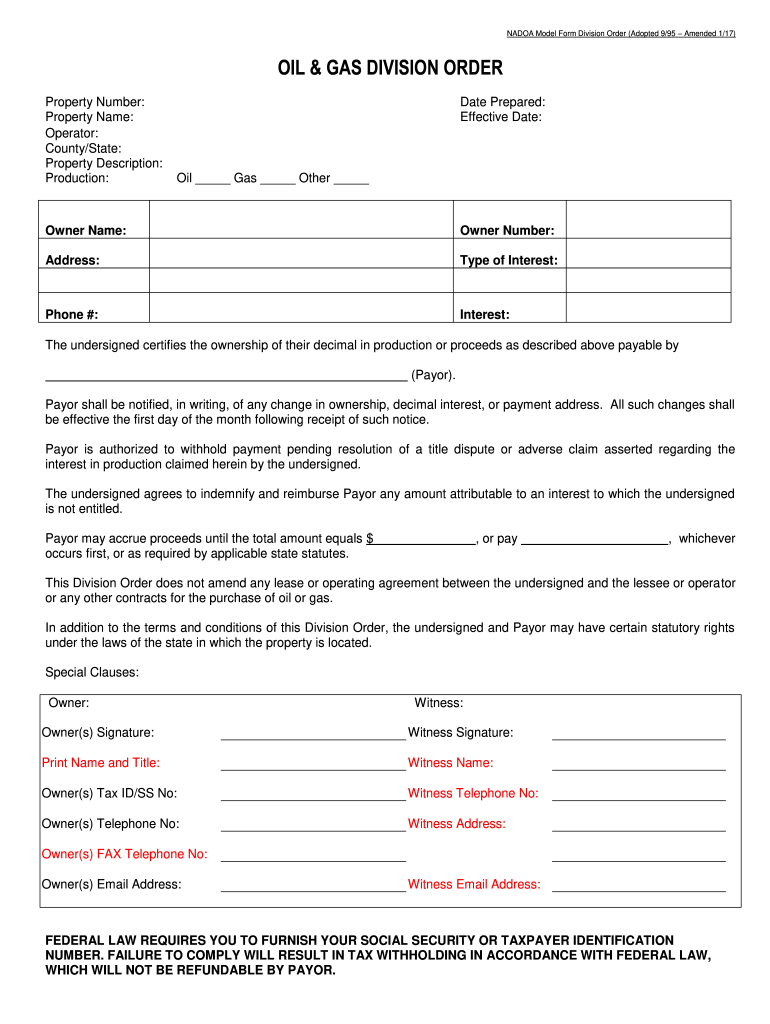 Nadoa Model Form Division Order 9 95