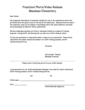 Preschool PhotoVideo Release  Form