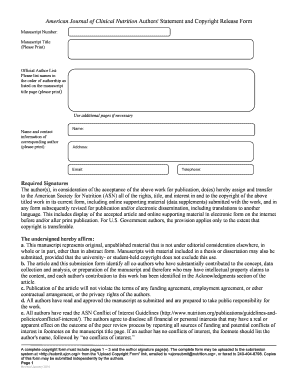 American Journal of Clinical Nutrition Authors&#039; Statement and Copyright Release Form