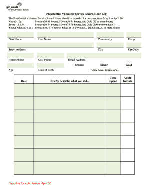 The Presidential Volunteer Service Award Hours Should Be Recorded for One Year, from May 1 to April 30  Form