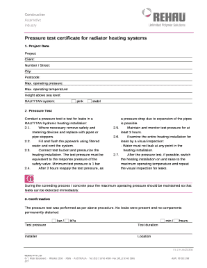 Pressure Test Certificate Requirements  Form