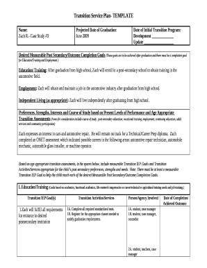 Transition Service Plan Example  Form