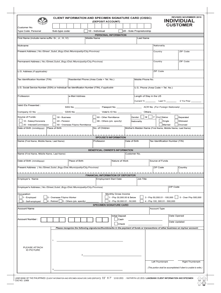 Landbank Specimen Signature Card  Form