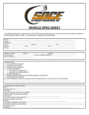 Vehicle Spec Sheet  Form