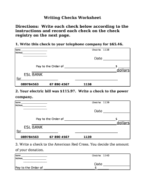 Writing Checks Worksheet PDF  Form