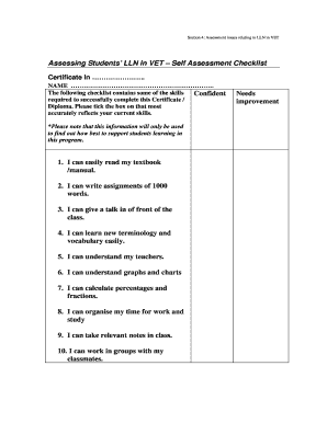 Section 4 Assessment Issues Relating to LLN in VET  Form