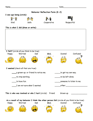 Behavior Reflection Form K 2