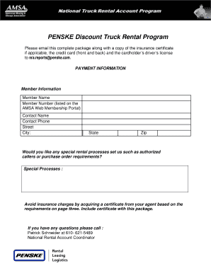 PENSKE Discount Truck Rental Program  Form