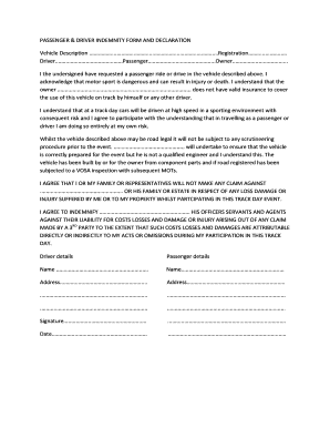 Indemnity Form for Transporting Passengers