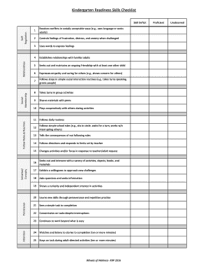 Kindergarten Skills Checklist  Form