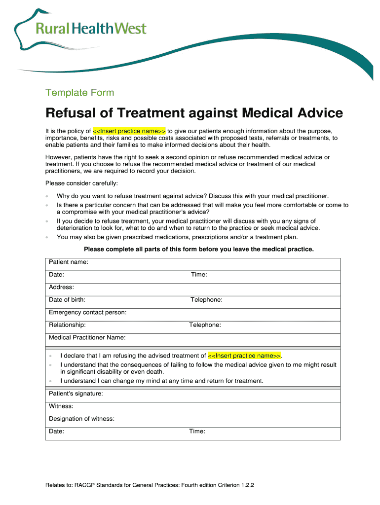 Australia Against Medical Advice  Form