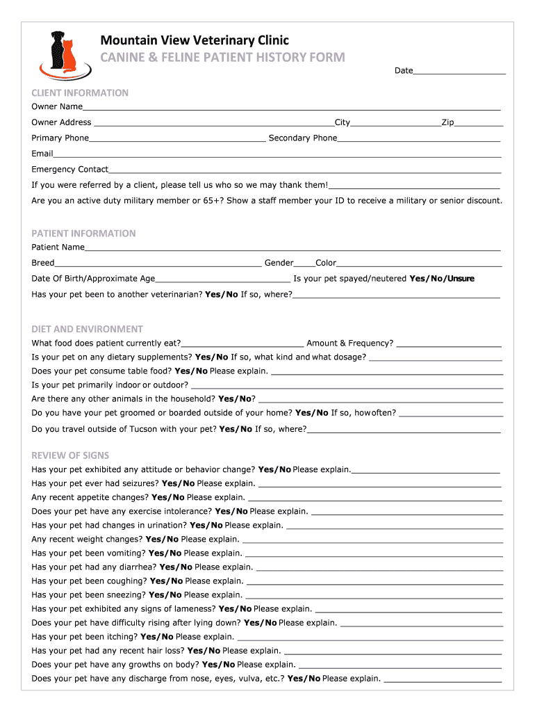 Mountain View Veterinary Clinic  Form
