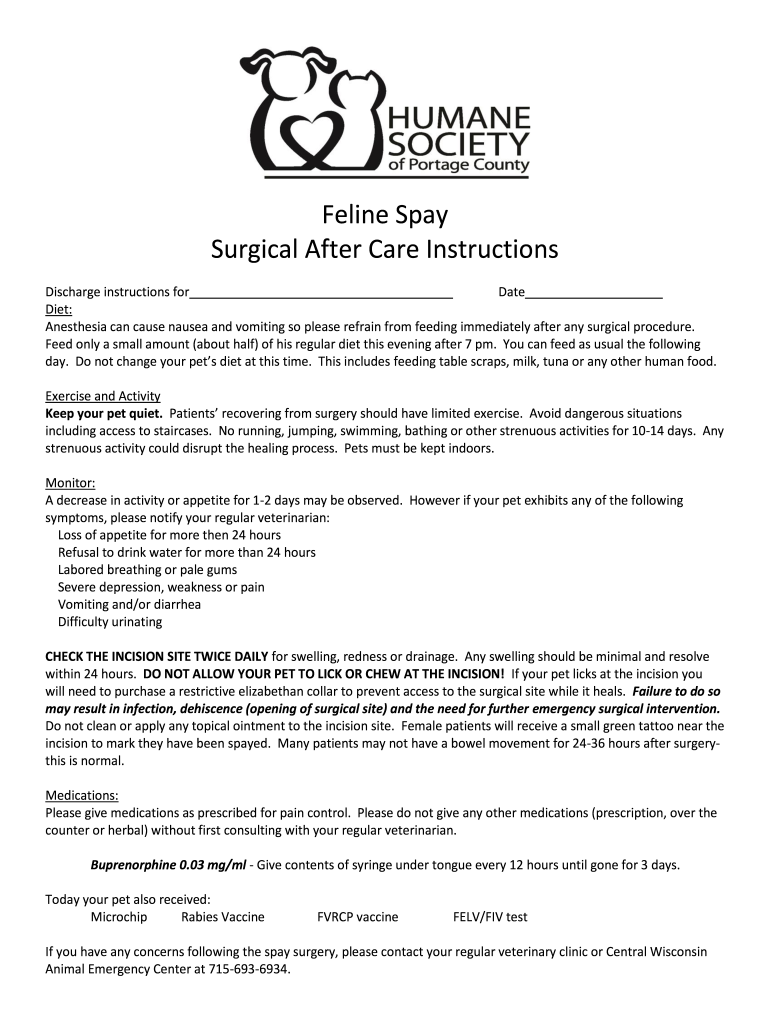 Veterinary Discharge Instructions Template  Form