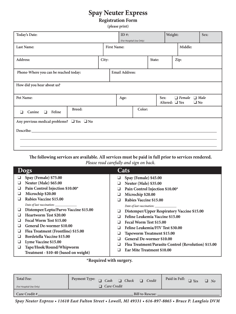 Spay Neuter Express  Form