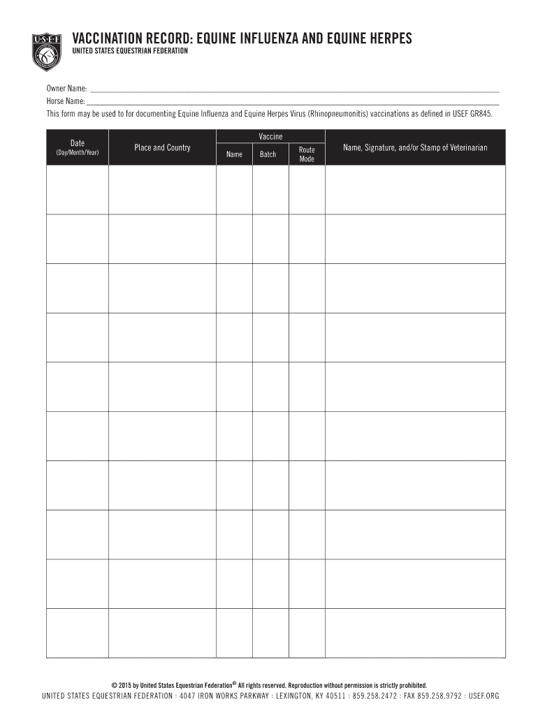 Horse Vaccination Record  Form