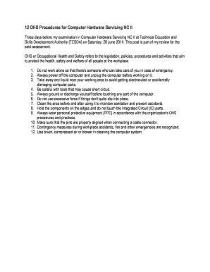 12 Ohs Procedures for Computer Hardware Servicing  Form