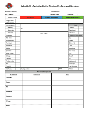 Lakeside Fire Protection District Structure Fire Command Worksheet  Form