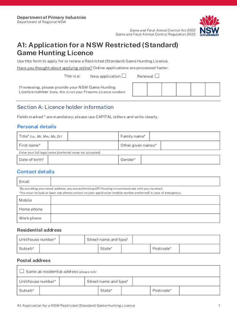 Game and Feral Animal Control Act Game and Fe  Form