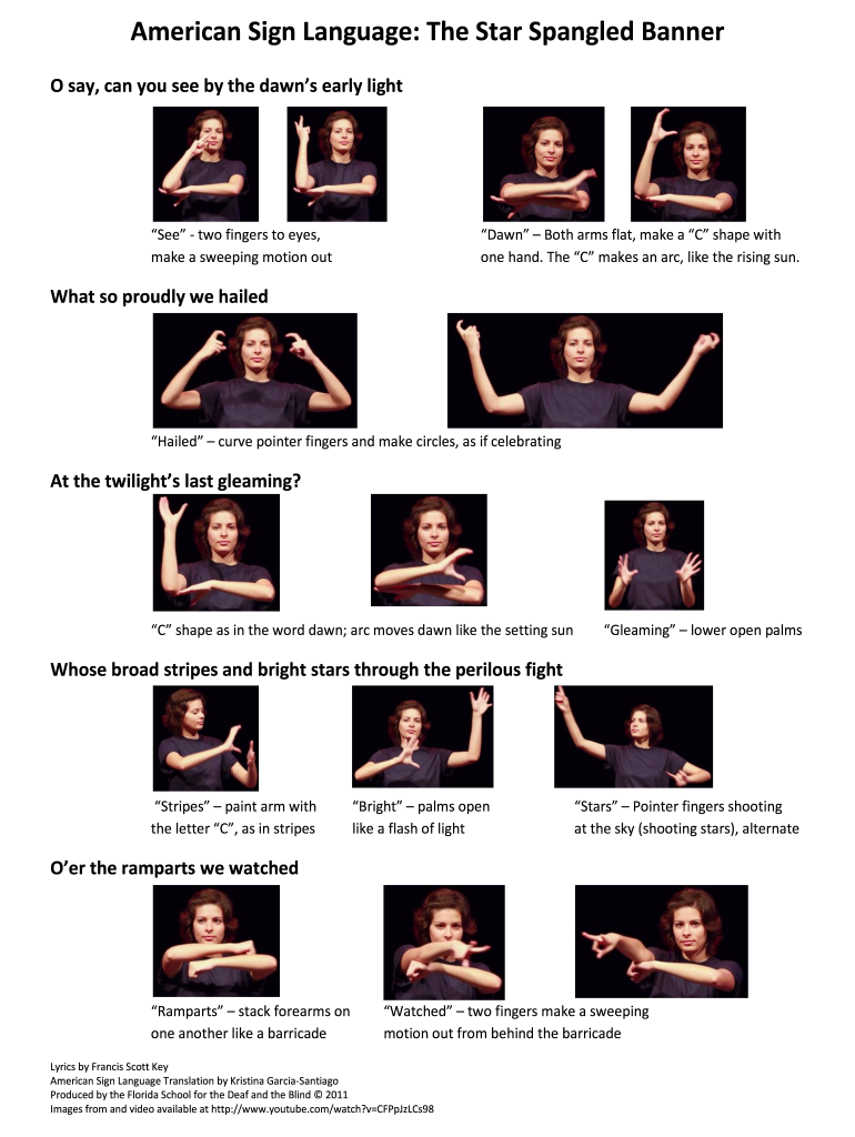 Star Spangled Banner Sign Language Printable  Form