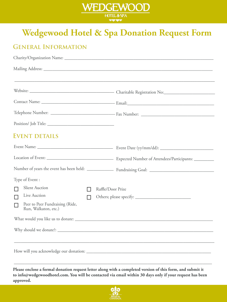 Wedgewood Hotel & Spa Donation Request Form