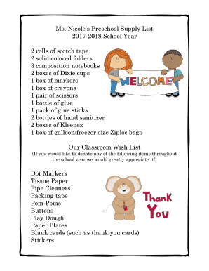 Preschool Supply List Template  Form