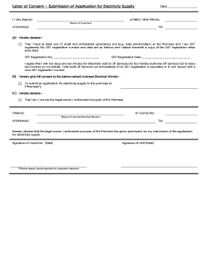 Consent Letter for Electricity Connection  Form