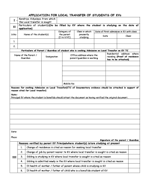 Kv to Kv Transfer Application  Form