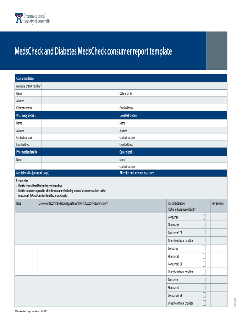 MedsCheck and Diabetes MedsCheck Consumer Report Template  Form